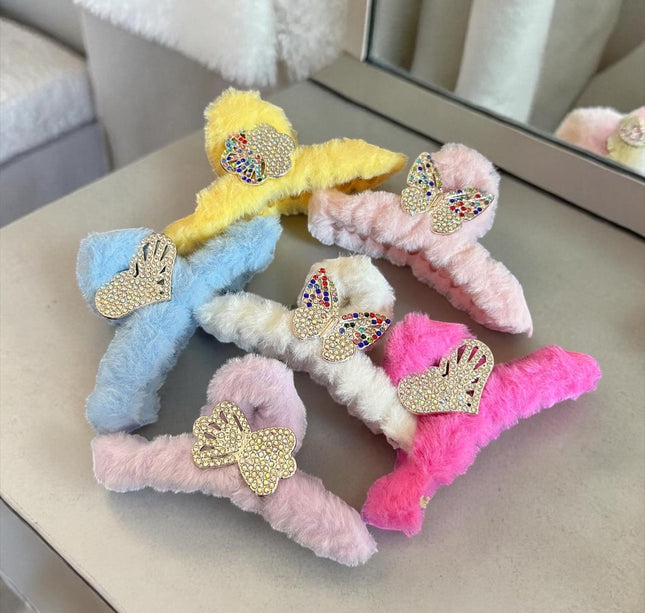 12 Pinzas Peluche con Figura de Pedreria Hermosa $6 c/u