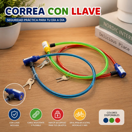 3 Correa con Seguro y Llave para Bicicleta $29 c/u