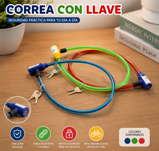 3 Correa con Seguro y Llave para Bicicleta $29 c/u
