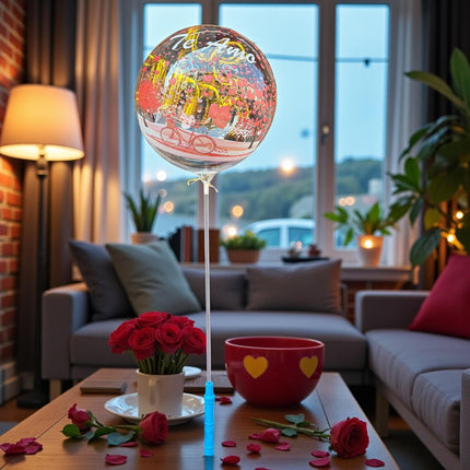 10 Globo Burbuja Decorado con Base luz y Popote $25 c/u