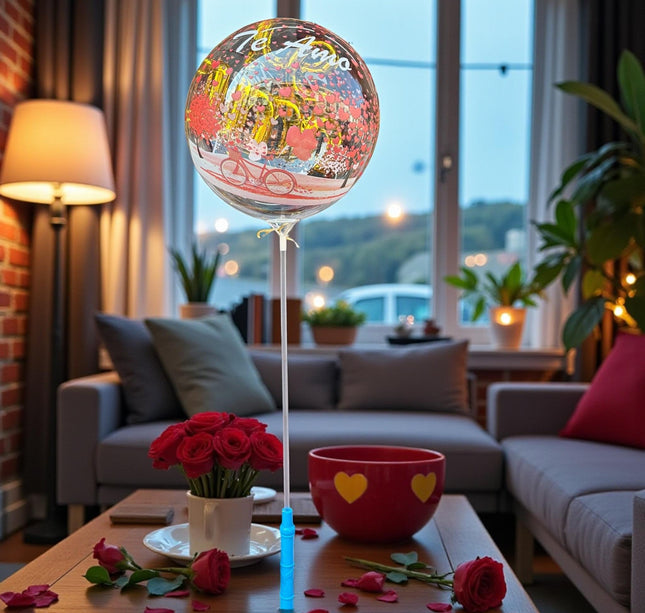 10 Globo Burbuja Decorado con Base luz y Popote $25 c/u