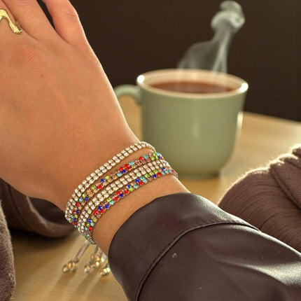 12 Pulseras Doradas Pedreria Ajustable $11.9 c/u