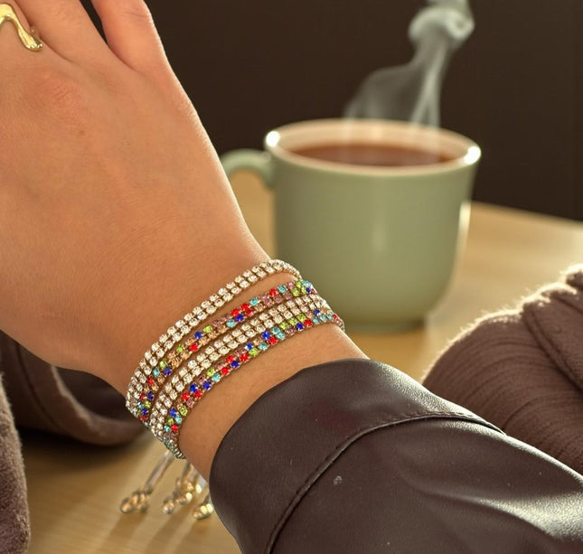 12 Pulseras Doradas Pedreria Ajustable $11.9 c/u