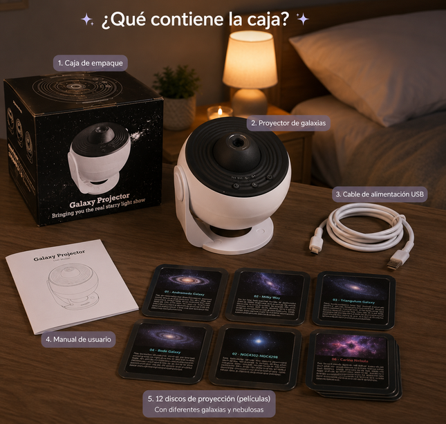 Proyector Galaxias Ajustable Con 12 Cartuchos Intercambiales