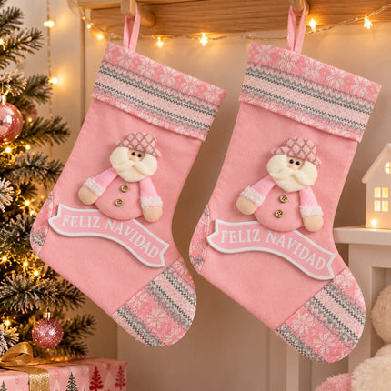 Exclusivo Tienda en linea 💥💎 Bota Navideña Rosa con Santa Claus