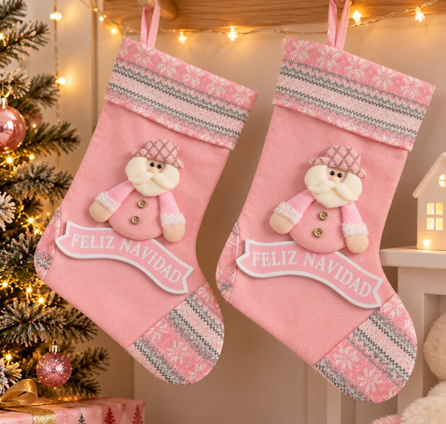 Exclusivo Tienda en linea 💥💎 Bota Navideña Rosa con Santa Claus