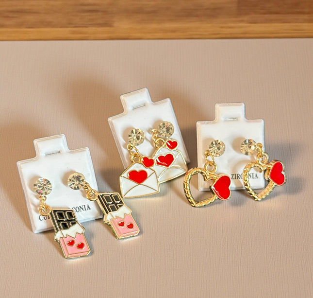 36 Aretes "San Valentin" Zirconia Pedreria $6.25 c/u