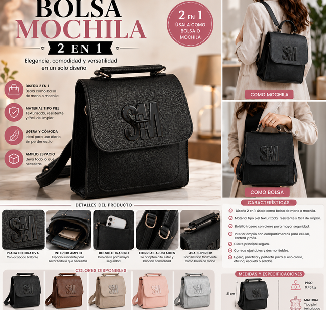 Exclusivo Tienda en linea 💥💎Bolsa Mochila 2 en 1 Elegance SM