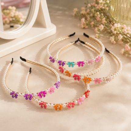 12 Diademas Perlas y Flores Hermosas Doradas $10.6 c/u