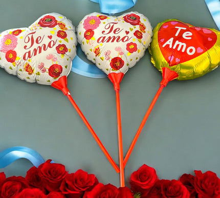 20 Globos Ch Corazon "Te Amo" con Base y Popote 9 Pulgadas $2.9 c/u