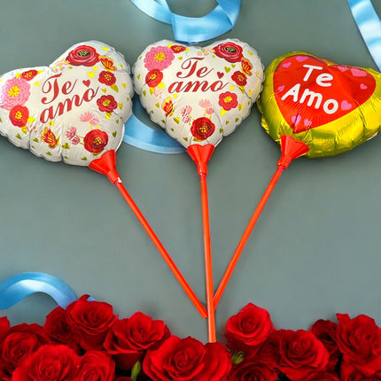 20 Globos Ch Corazon "Te Amo" con Base y Popote 9 Pulgadas $2.9 c/u