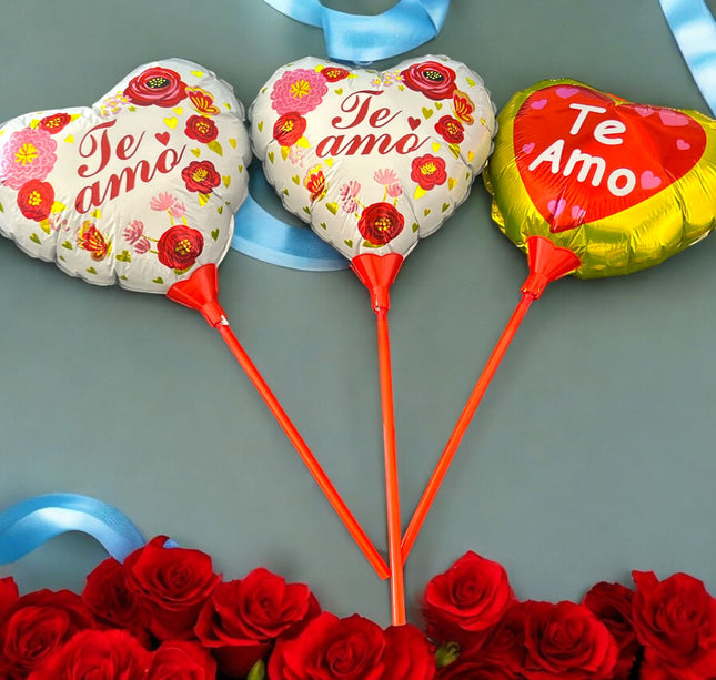 20 Globos Ch Corazon "Te Amo" con Base y Popote 9 Pulgadas $2.9 c/u