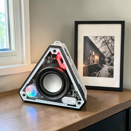 Bocina Bluetooth Triangular Transparente Con Luces