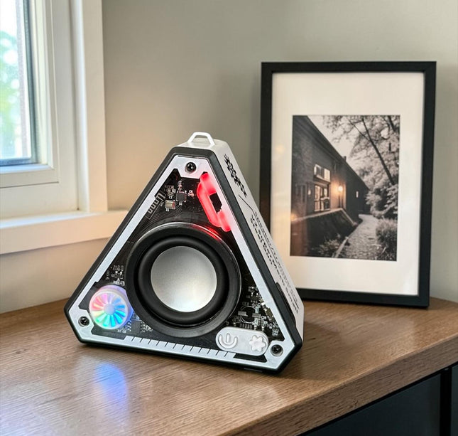 Bocina Bluetooth Triangular Transparente Con Luces