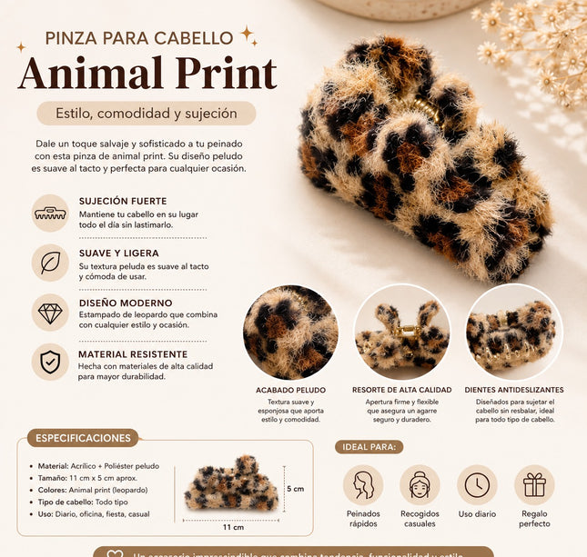 Exclusivo Tienda en linea 💥💎12 Pinzas Pelucha AnimalPrint Peluche $7.7 c/u