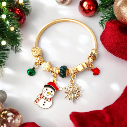 12 Pulseras tipo pandora Dije Navideño Doradas $13.9 c/u