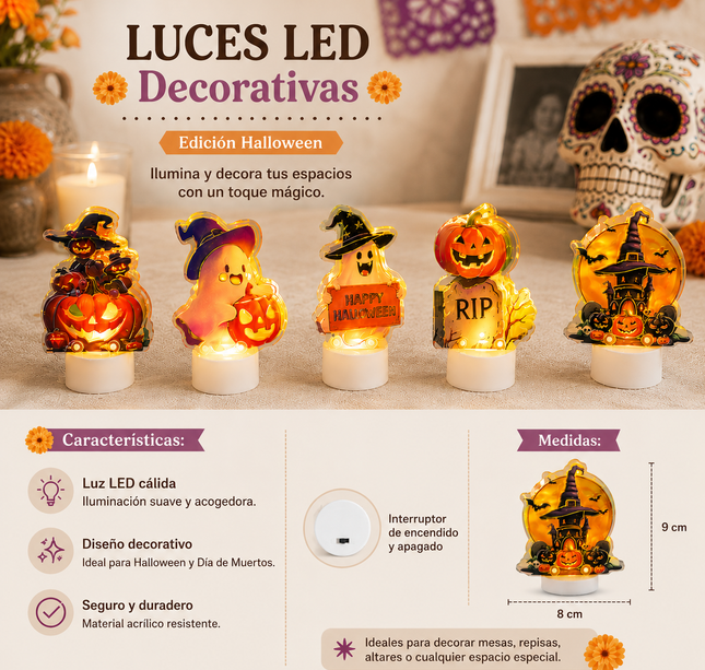 12 Lamparitas con Figuras Halloween tipo Vela $16.9 c/u