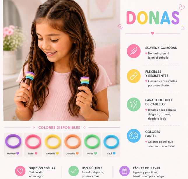 Exclusivo Tienda en linea 💥💎12 Sets de Donas para Cabello Colores $5.9 c/u