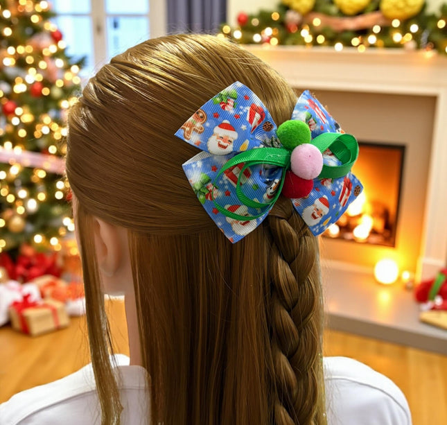 12 Moños Dobles Navideños con PomPom $6.5 c/u