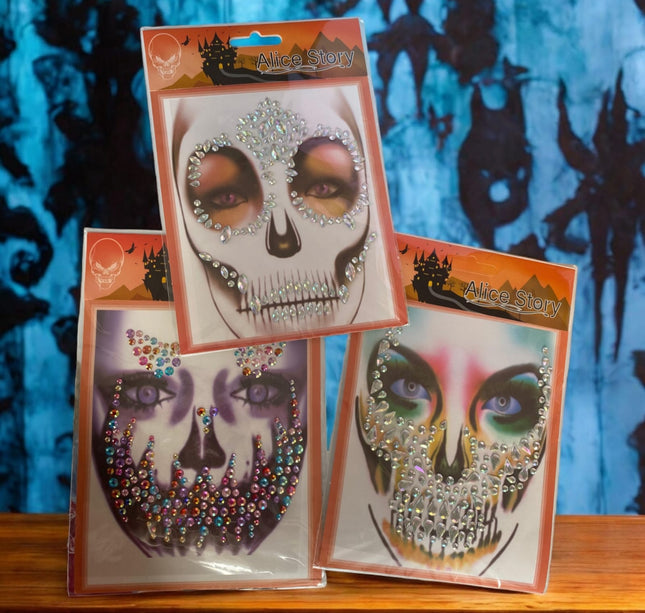 12 Stickers pedreria rostro para Halloween $9.75 c/u