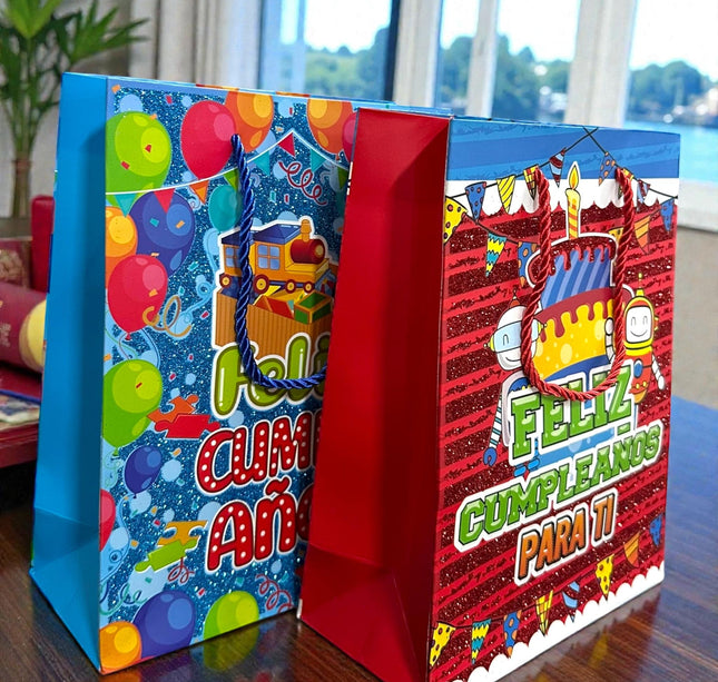 12 Bolsas de Regalo "Feliz Cumpleaños" $11.5 c/u