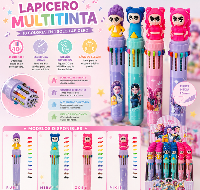 36 Lapiceros Guerreras K-Pop Multitintas con Figura 3D $9.5 c/u