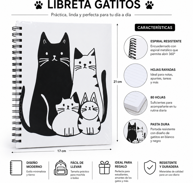 Exclusivo Tienda en linea 💥💎Libreta Gatitos de Pasta Dura y doble Esiral