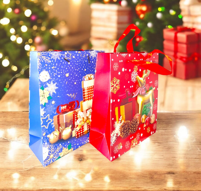 12 Bolsas de regalo Navideñas 3D 22cm x 20 cm $14.9 c/u