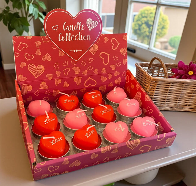 12 Velas Corazon Rojas/Rosas "San Valentin" $8.5 c/u