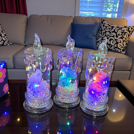 Vela con Rosas y Luces por dentro