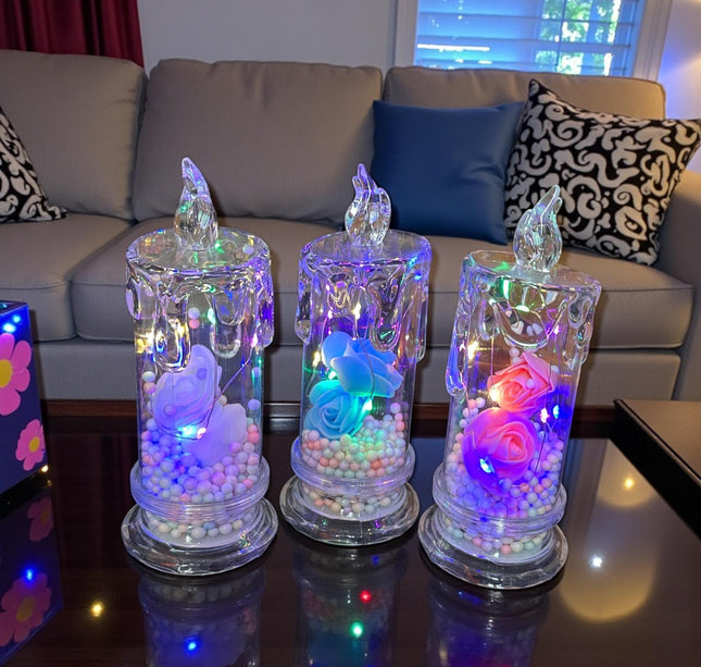 Vela con Rosas y Luces por dentro