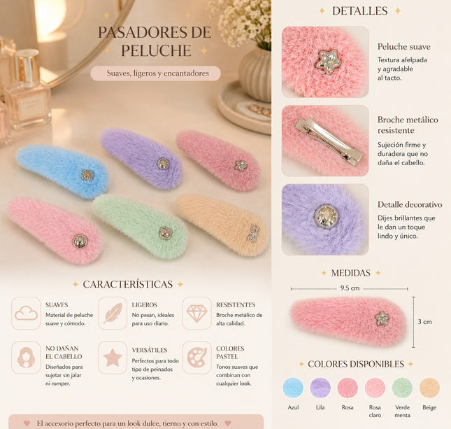 Exclusivo Tienda en linea 💥💎12 Pasadores Peluche y Figura Linda $10 c/u