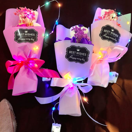 3 Cajita de Ramo de Rosas con Oso y Luz San Valentin $89 c/u