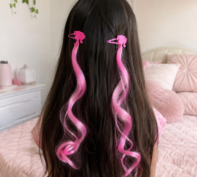12 Pasadores con Extensiones Barbie Colores, Diferentes Diseños 12.6 c/u