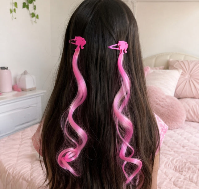 12 Pasadores con Extensiones Barbie Colores, Diferentes Diseños 12.6 c/u