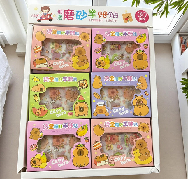 30 Cajitas con Stickers Capibaras $4.2 c/u