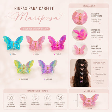 12 Pinzas Mariposas Cristalinas Hermosas $5.1 c/u