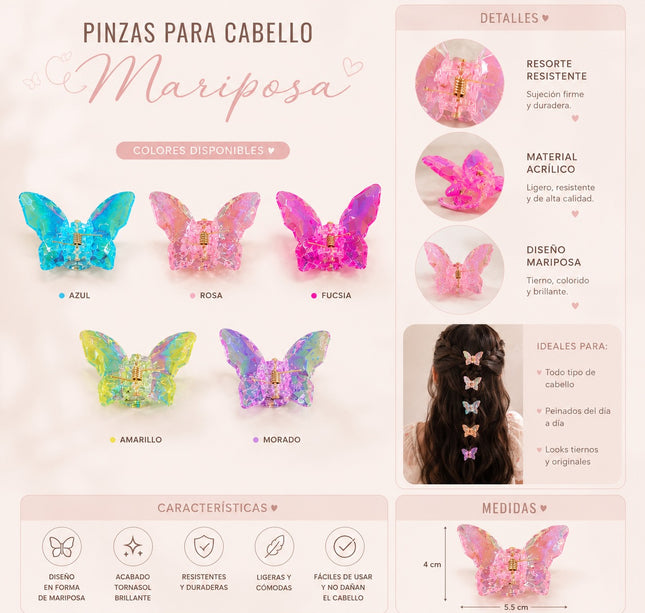 12 Pinzas Mariposas Cristalinas Hermosas $5.1 c/u