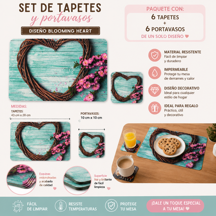 3 Paquete con 6 Manteles y Posavasos Plastificados Decorado $29 c/u