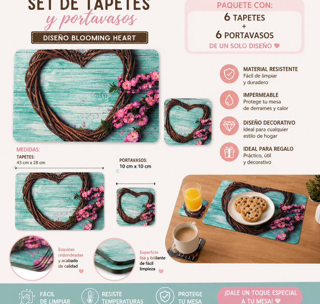 3 Paquete con 6 Manteles y Posavasos Plastificados Decorado $29 c/u