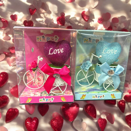 3 Bicicleta con Corazón Glitter y Moñito, con Luz San Valentin $60 c/u