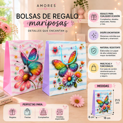 12 Bolsas para Regalo Mariposas y Flores $6.9 c/u