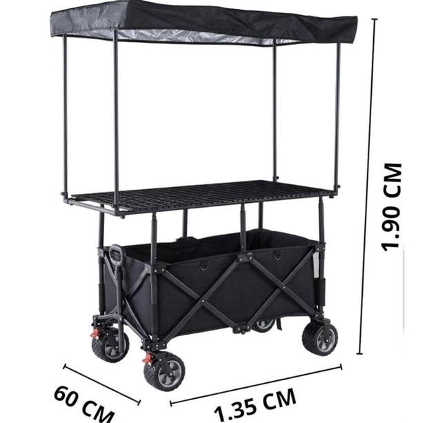 Carrito Utilitario Plegable de Doble Nivel con Toldo Protector y Mesa