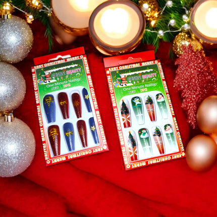 12 Sets de uñas postizas Navideñas $8.70 c/u