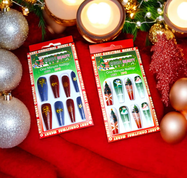 12 Sets de uñas postizas Navideñas $8.70 c/u