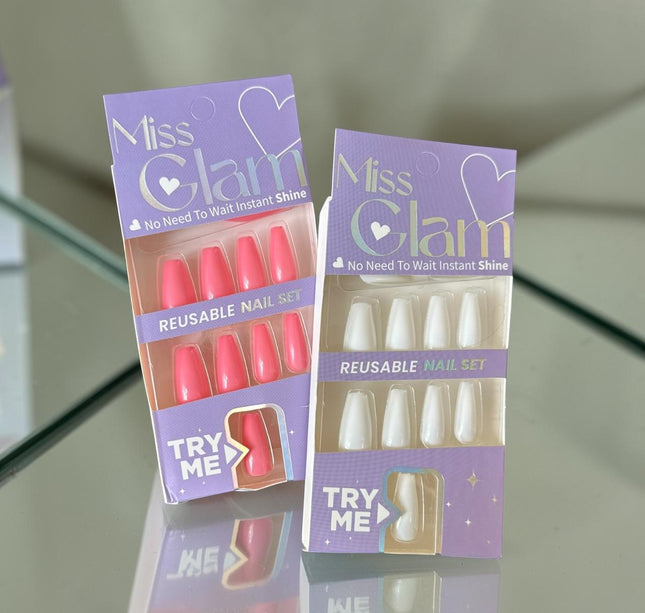 12 Uñas Postizas Colores Miss Glam $9 c/u