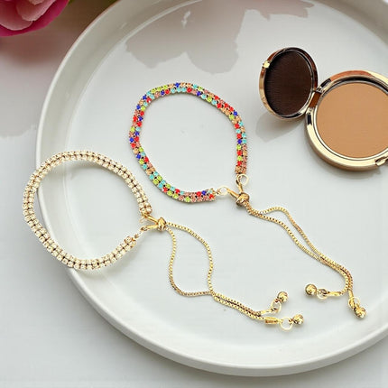 12 Pulseras Doradas Pedreria Ajustable $11.9 c/u