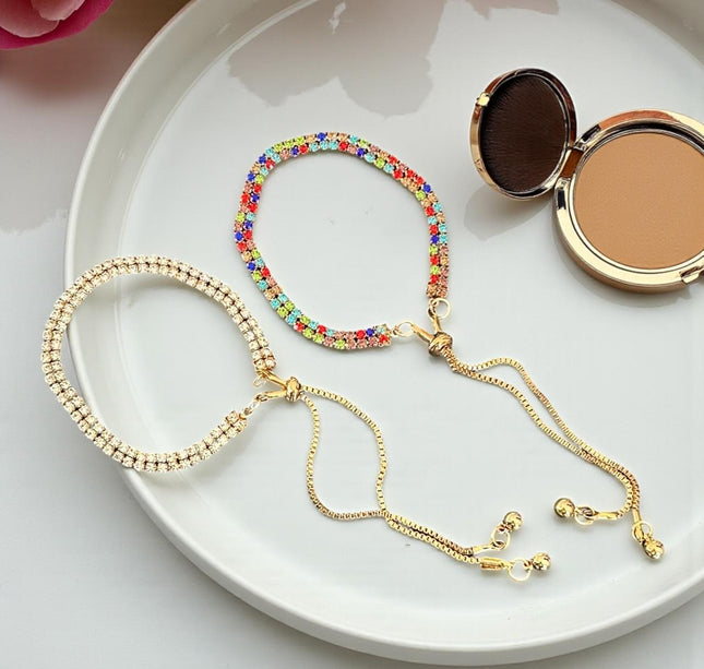 12 Pulseras Doradas Pedreria Ajustable $11.9 c/u