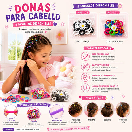 12 Bolsas de Donitas para Cabello Colores $12.5 c/u