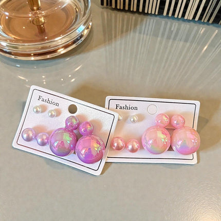 12 Sets 3 Pares de Aretes Tornasol Perla Colores $11 c/u